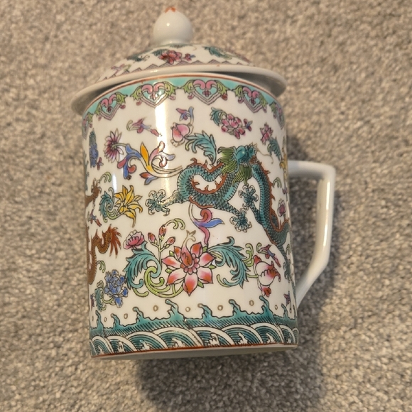 Other - Signed Chinese Hand Painted Multi Color Dragon Floral Jar with Handle & Lid Rare